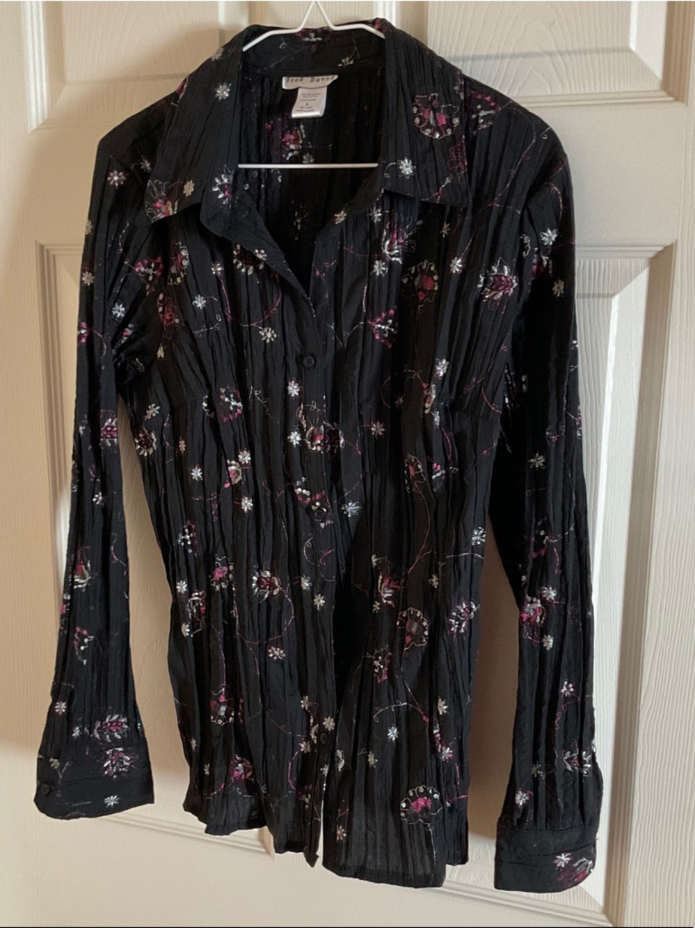 Fred David Black Floral Button-Down Shirt with Pink Accents
